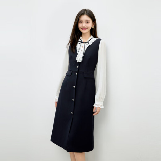 Qiushui Yiren Hepburn style fashionable retro vest dress two-piece set 2026 spring new waist-cinching elegant suit black S