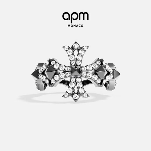 APM Monaco dark gray personalized cross ring women's men's ring couple's ring silver ring dark gray size 60