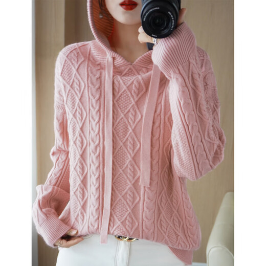 Lanzhi thickened twisted hooded knitted sweatshirt for women Korean style loose casual knitted sweater for women NX890 red one size fits all