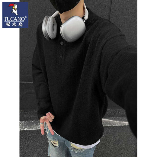 Woodpecker American Henry Collar Sweater Men's Autumn and Winter New High-end Lazy Style Knitted Sweater with Bottoming Shirt for Men Light Gray 3XL (Recommended 145-160 Jin Jin equals 0.5 kg)