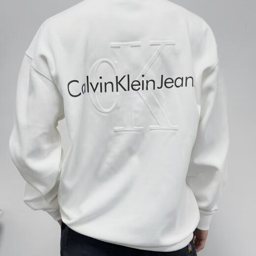 Calvin Klein Jeans embossed long-sleeved 25 printed embroidered new sweatshirt pure cotton loose versatile versatile pullover top for men and women trendy style white M recommended 100-120Jin Jin equals 0.5 kg