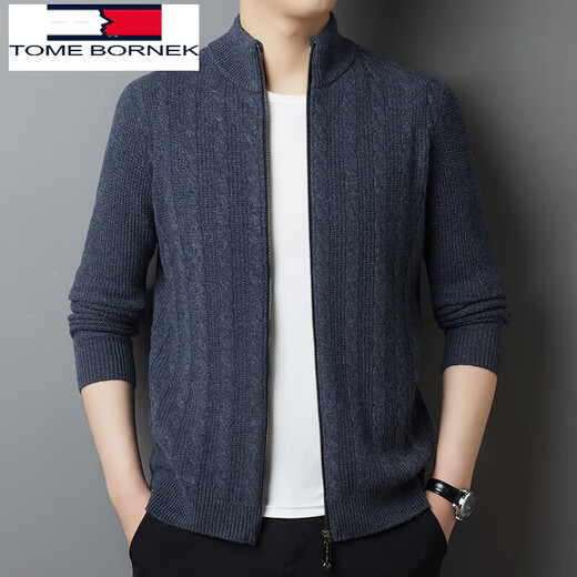 TOME BORNEK Tommy Tommy 100% wool knitted cardigan men's spring and autumn new stand-up collar zipper jacquard sweater jacket medium gray 165/84A