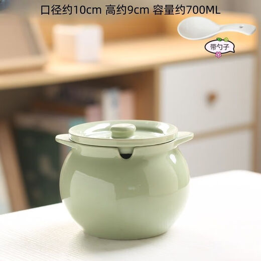 FANCYCHIC ceramic canned lard, high temperature resistant lard can with lid, spicy pepper jar, chili jar, oil storage jar, kitchen household, high temperature resistant, large capacity, large three-piece set, milk green 1400ML + lid + spoon