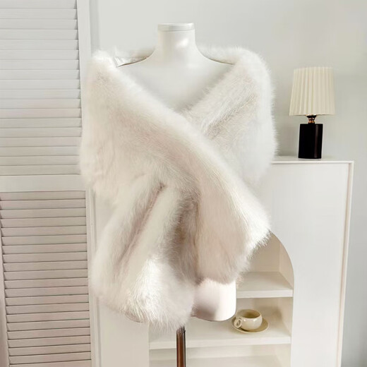 Versatile imitation fur fox fur cheongsam shawl fur collar autumn and winter cloak stage dinner wedding dress scarf for women two-color fur white 160CM