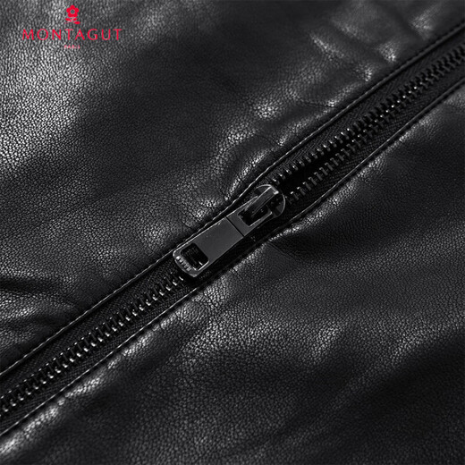 Montagut warm velvet & striped velvet lining, autumn and winter leather jacket, men's stand-up collar, comfortable, durable and versatile, black M /48