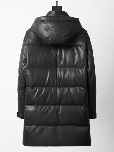 Tutu Diary Winter Haining Leather Men's Genuine Mid-Length Plus Velvet Thickened Sheepskin Down Jacket Coat Windbreaker Hooded Jacket Black L L Recommended weight 100Jin Jin equals 0.5kg -130Jin Jin equals 0.5kg