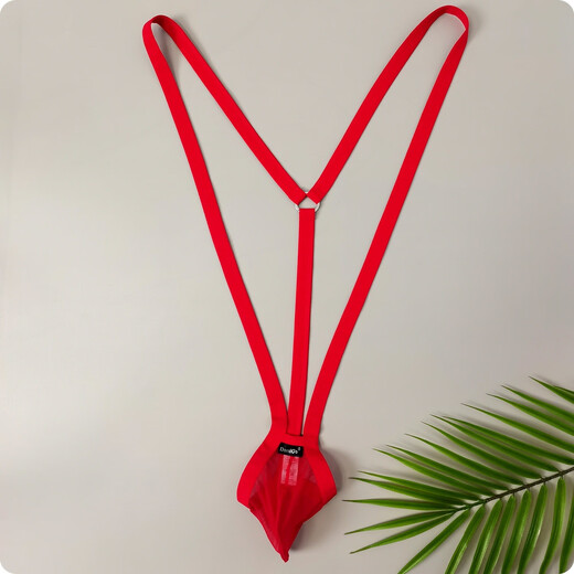 Breathable new men's sexy jumpsuit high elastic mesh transparent t-pants U convex bag men's sexy thong black 5704 M (suitable for around 63-74cm waist