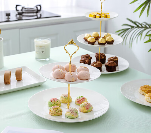 Topology tea break table birthday decoration dessert table display stand ornaments European cold lunch afternoon tea snack tray white gold crown 5-piece set