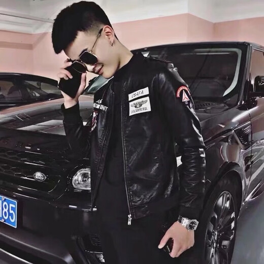 Playboy (PLAYBOY) Pilot Jacket Men's Motorcycle Handsome Leather Jacket Pi Shuai 2025 Spring and Autumn New Internet Celebrity Korean Slim Casual Jacket 8801 Black (High Quality, No Peeling) M Recommendation 85-110Jin Jin is equal to 0.5 kg