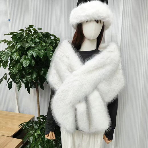 Versatile imitation fur fox fur cheongsam shawl fur collar autumn and winter cloak stage dinner wedding dress scarf for women two-color fur white 160CM
