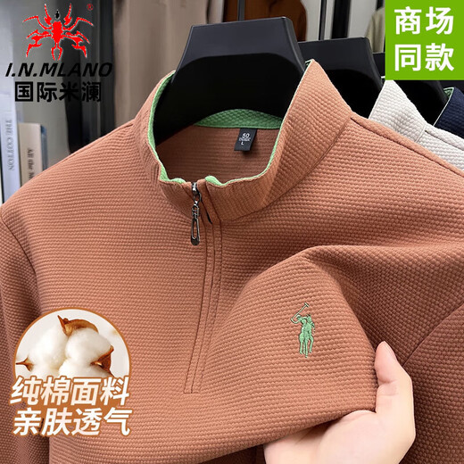 International Milan new winter 100% cotton stand-up collar long-sleeved T-shirt, fashionable and casual loose half-zip solid color sweatshirt, light gray (cotton stand-up collar long-sleeved sweatshirt) XL (175) Recommendation 130-155Jin Jin is equal to 0.5 kg