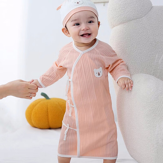 Baby nightgown and sleeping bag, constant temperature pure cotton baby, new born baby, monk robe, spring, autumn and winter, thin quilted anti-kick quilt, pink bear - type A organic pure cotton (can wrap hands), no quilting, no hood, 170 XXXS/52 size - clothing length 46cm for newborns