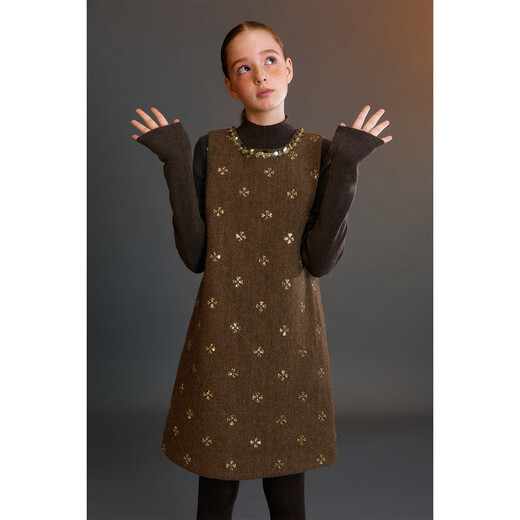 ELLE KIDS children's clothing sequined beaded dress girls winter new retro heavy woolen material vest skirt