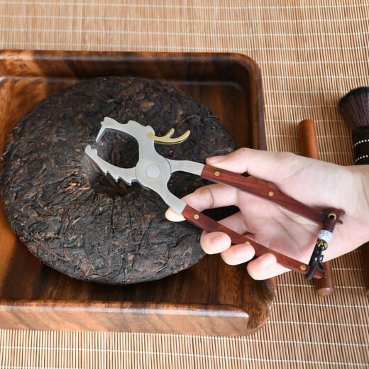 Vinoa tea tongs stainless steel tea kung fu tea ceremony accessories household Pu'er tea cake prying tea tray three-piece set high-end three-piece set walnut tea tray + phoenix shadow + Ketan faucet tea tongs