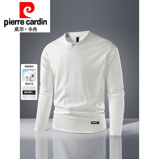 Pierre Cardin heavyweight Milan color spring and autumn new four-button Henry collar men's long-sleeved T-shirt business top bottoming shirt knitted dark gray L 175/92A