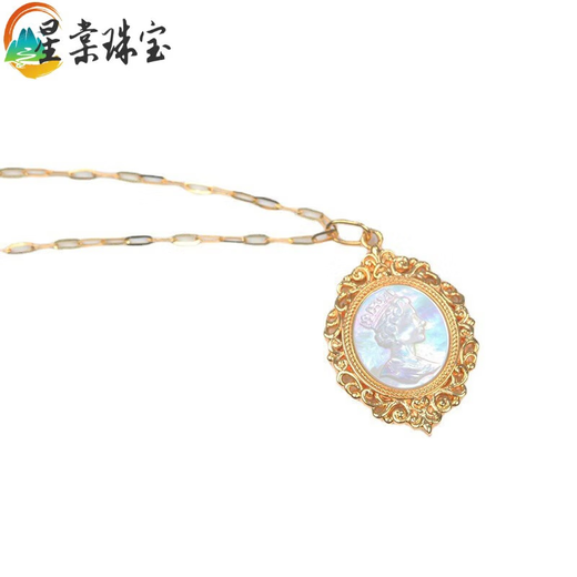 Xingtang 18k gold necklace pendant gold AU750 non-removable retro style Elizabeth imitation 18k gold medal white shell single pendant for girlfriend Chinese Valentine's Day gift