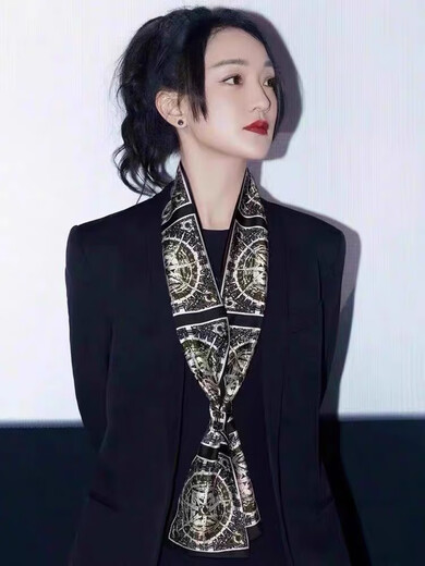 Mulberry Silk Hangzhou Real Silk Satin Goddess Shirt Versatile Long Strip Float Necklace High-end Scarf Silk Scarf Women Blue Vertical Stripes