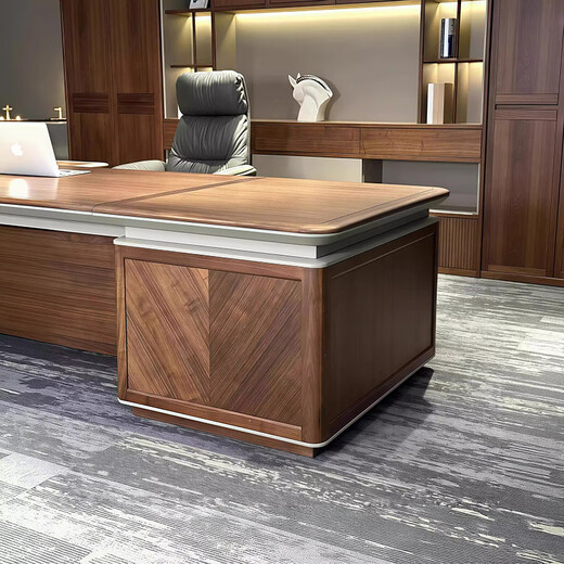 Solid wood boss desk North American black walnut desk manager's office high-end light luxury office furniture background cabinet combination 2.0 meter desk FAS grade ash wood