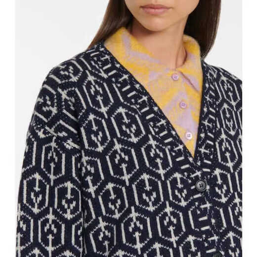 PRADA Luxury Women's Jacquard Wool Knitted Cardigan blue 20 | 48 IT