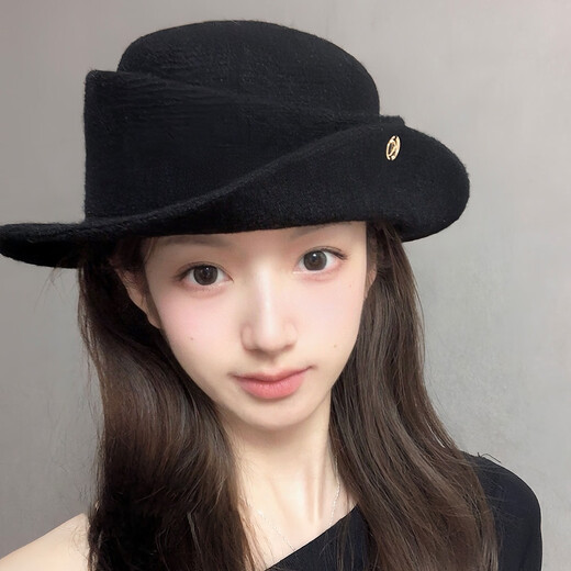 Beimuge Thousand Gold Top Hat Women's Hat Autumn and Winter 2025 New Woolen Fisherman Hat Felt Hat Basin Hat Winter Hat Hepburn Style Elegant French Thousand Gold Style Curly Black Top Hat
