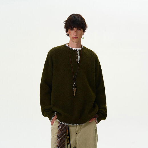 Jingyan selects new retro atmosphere knitwear for men and women, American niche design Henry collar lazy sweater, apricot M M