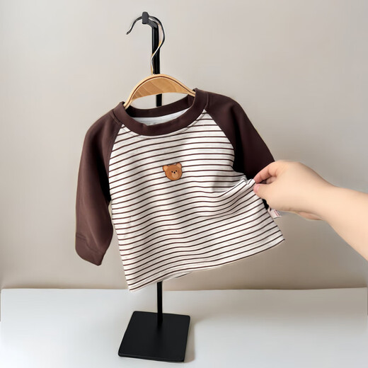 Xiaohongshu popular baby clothes, versatile long-sleeved cartoon striped spring and autumn round neck T-shirt, fashionable baby casual 230 brown cm 66
