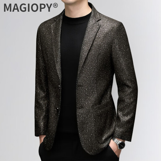 MAGIOPY high-end brand high-end autumn and winter men's slim fit sheepskin suit top genuine leather light business printed leather jacket sheepskin-linen pattern XL 105-120Jin Jin equals 0.5 kg