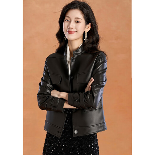 Kebel 25-year-old American retro leather jacket fashionable PU leather small stand collar short single-breasted fashionable leather jacket women autumn M