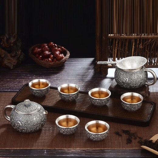 Li Cuixing 999 pure silver teapot sterling silver tea set handmade silver teapot Zhuilu about 298g 350ml (only 1 left)