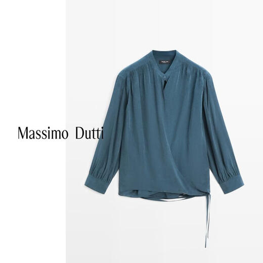 Massimo Dutti Spring and Summer New Product 2026 Women's Casual Simple Versatile Wind Elegant Cross Blouse Shirt 05108708 Green S (170/88A)