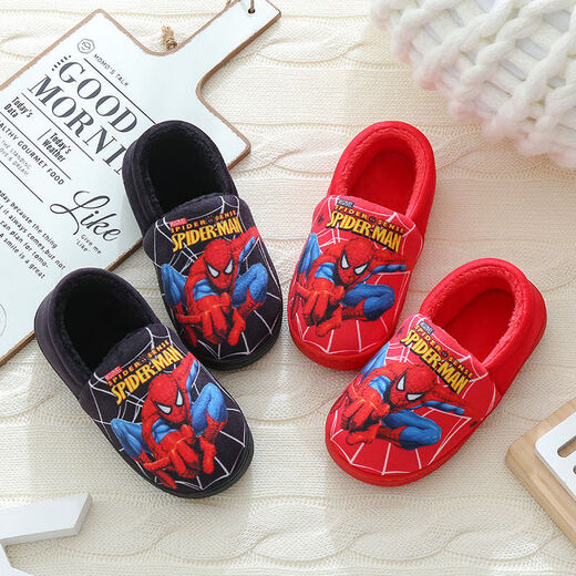 Children's cotton slippers with heel for big children in winter, cartoon non-slip and warm, children's home indoor boys and girls cotton slippers trendy (heel included) big red 12 32/33 foot length 20.5CM7-8 years old
