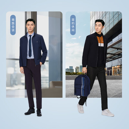 Rimula Men's Autumn Light Business Travel Jacket Four-Way Elastic Water Repellent Business Stand Collar Jacket NKDG3004 Gray Blue 175
