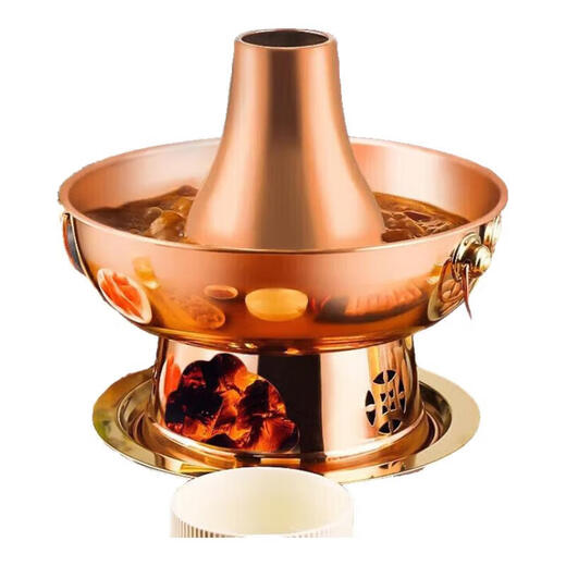 Baijie old Beijing copper hot pot for meat shabu-shabu thick copper thickened handmade charcoal copper pot old-fashioned stove clear soup pot mandarin duck hot pot extra thick copper clear soup pot 32cm