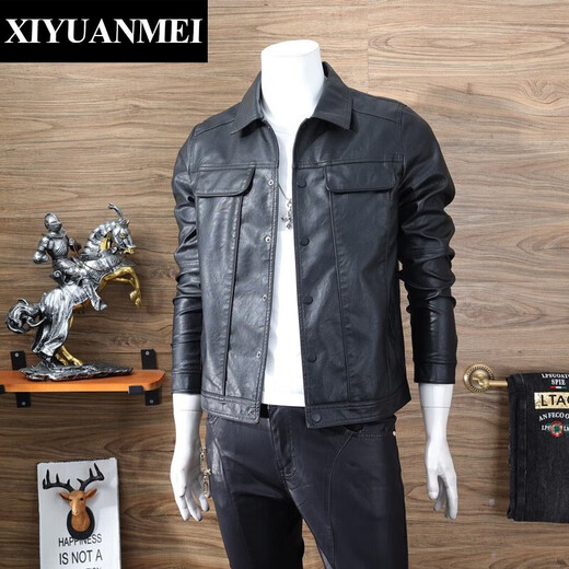 Nishihara Mei Nishihara Mei Lapel Leather Jacket Autumn and Winter Trendy Casual Simple Motorcycle Jacket Handsome Slim Leather Jacket Men's Outer Black L