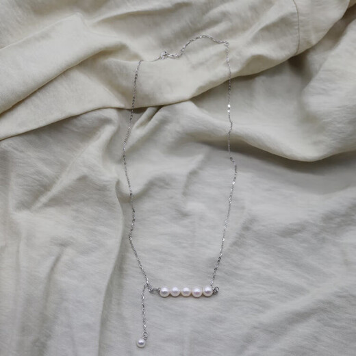 Everlasting Leaf Natural Freshwater Pearl Clavicle Chain Balance Beam Pendant S925 Necklace 5-6mm Balance Beam with Small Beads