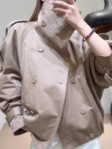 Acne Xiaohongshu hot style 2025 autumn and winter new designer brand retro fashionable double breasted short high collar khaki khaki ready in stock S one size fits all