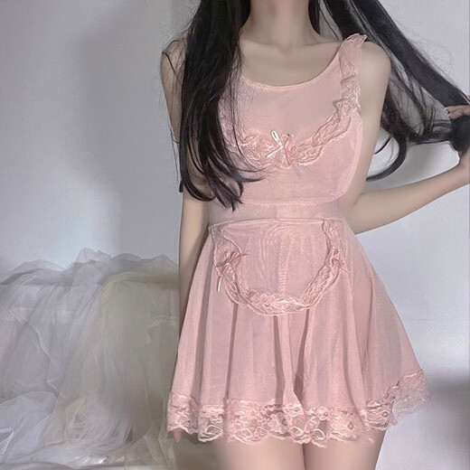 Manyan maid outfit cook perverted perverted breasts and crotch opens extremely dirty and seductive sexy Japanese couples stimulate pajamas 9789 skirt + bracelet leg ring + headband + T-trousers women's C-line pants convenient Valentine's Day battle robe stepmother skirt