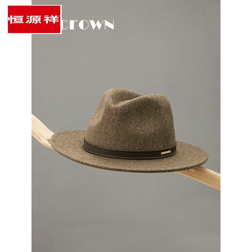 Hengyuanxiang new autumn and winter men's classic retro herringbone wool flat brim hat casual fashion large head hat Welsh plaid flat brim M (56-58cm)