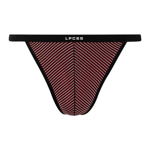 LPCSS Men's Striped Thong Modal Sexy Underwear Fashion Back Piece Ice Silk Mesh Men's T-Pants High-Looking Black + Burgundy L_100-120Jin Jin is equal to 0.5kg