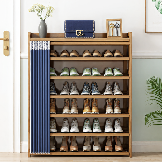 Yimo Shoe Cabinet Home Door Simple Storage Artifact Space-Saving Layered Partition Solid Wood Entry Door Shoe Rack 5 Layers 70 Width