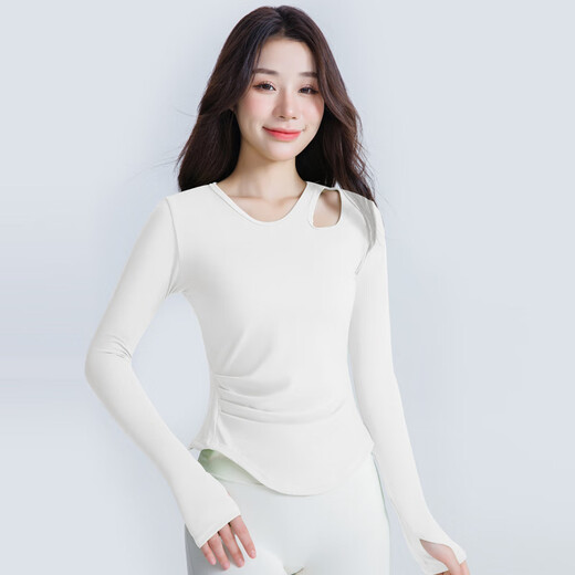 Chengzi alo slim-fitting yoga wear with chest pad, long-sleeved women's spring and autumn Pilates training fitness slimming running sports T-shirt for women white M