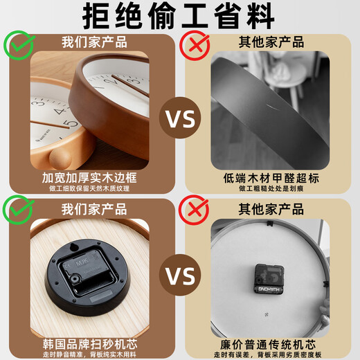 MJK mid-century style solid wood clock for home living room 2025 new tabletop silent clock display desktop clock ornaments walnut color 8 inches diameter 22cm