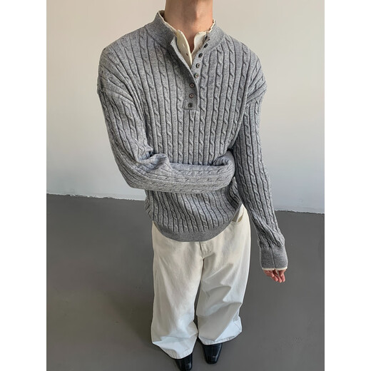 Chen Ni retro old money style Henry collar sweater for men and women in autumn and winter high-end knitted sweater lazy inner top apricot M