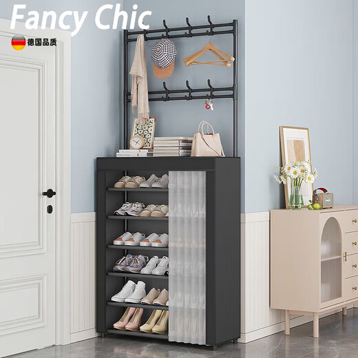 Fantasy floor-standing multi-layer shoe cabinet shoe box sturdy with hook shelf storage shoe and hat rack entry door dust-proof simple shoe rack dust-proof black-7 layers 80