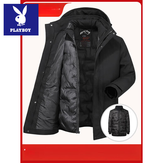 Playboy Dad Winter Jacket Middle-aged and Elderly Cotton-padded Jacket Men's Plush Thickened Grandpa Down Jacket Mid-Length Middle-aged and Elderly Cotton-padded Jacket 029 Cotton Removable Black Main Image Video Style L (80-100Jin Jin is equal to 0.5kg)