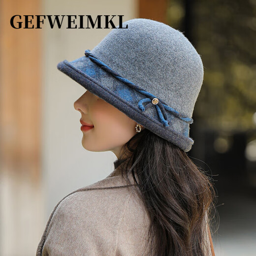 GEFWEIMKL merino wool fisherman hat women's autumn and winter elegant fashion curled basin hat middle-aged and elderly mothers warm felt hat burgundy adjustable