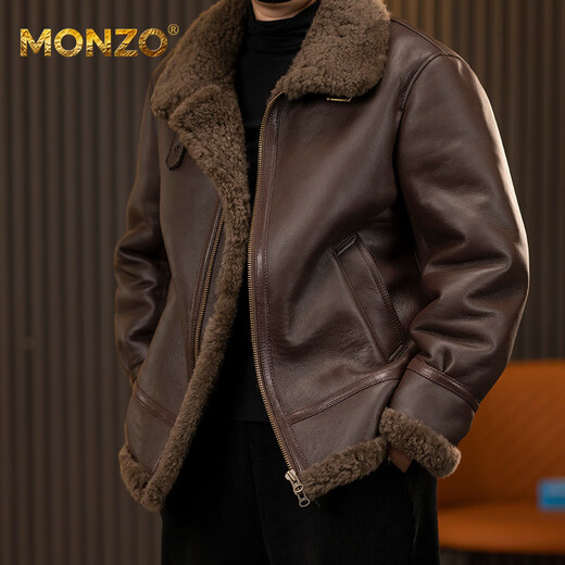 MONZO international first-line brand new Tuscan lamb fur all-in-one men's winter warm and thick fashion 3 classic red brown L recommended 100-125Jin Jin equals 0.5 kg)