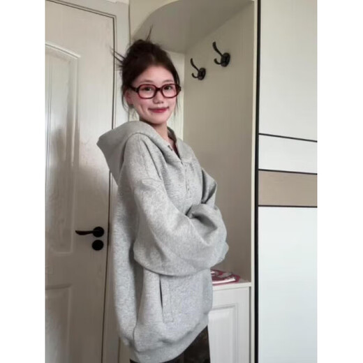 Xiaohongshu hot product Yingge shirt American high collar button hooded sweatshirt for women 2025 autumn trendy brand loose niche design S recommended 80-90Jin Jin equals 0.5kg one size