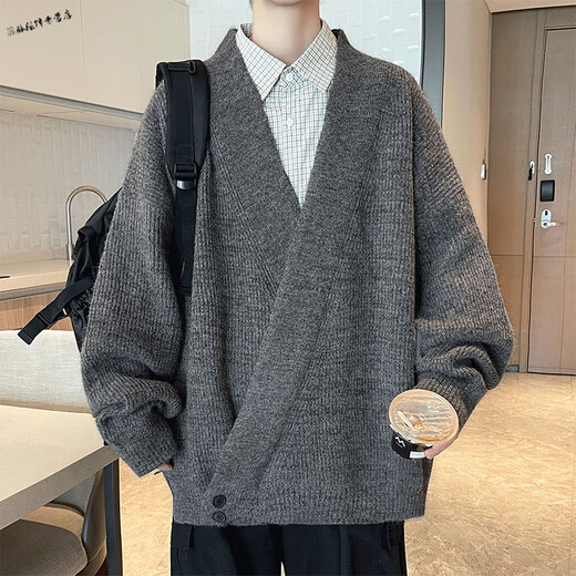 Yuexiang black cardigan sweater for men in autumn and winter heavyweight American Henry collar casual handsome inner versatile knitted bottoming shirt beige M