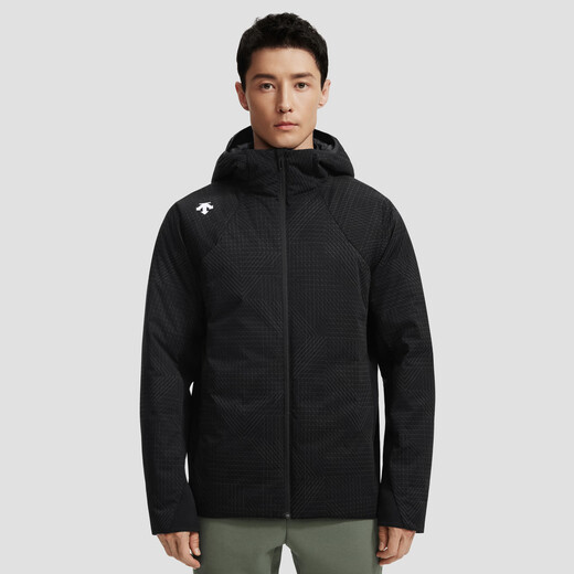 DESCENTE Wu Leis gleicher Stil DESCENTE Disante TRAINING Herren-Daunenjacke mit Anti-Bohring-Samt und kurzer Kapuze, BK-Schwarz, L (175/96A)